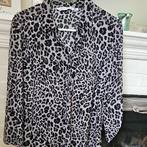 Daily Ritual Black and Cream Button Down 3/4 Sleeve Shirt